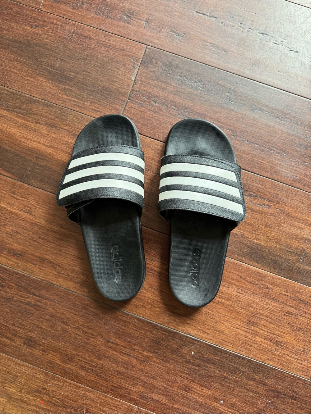 adidas Black Slide Sandals with White Stripes